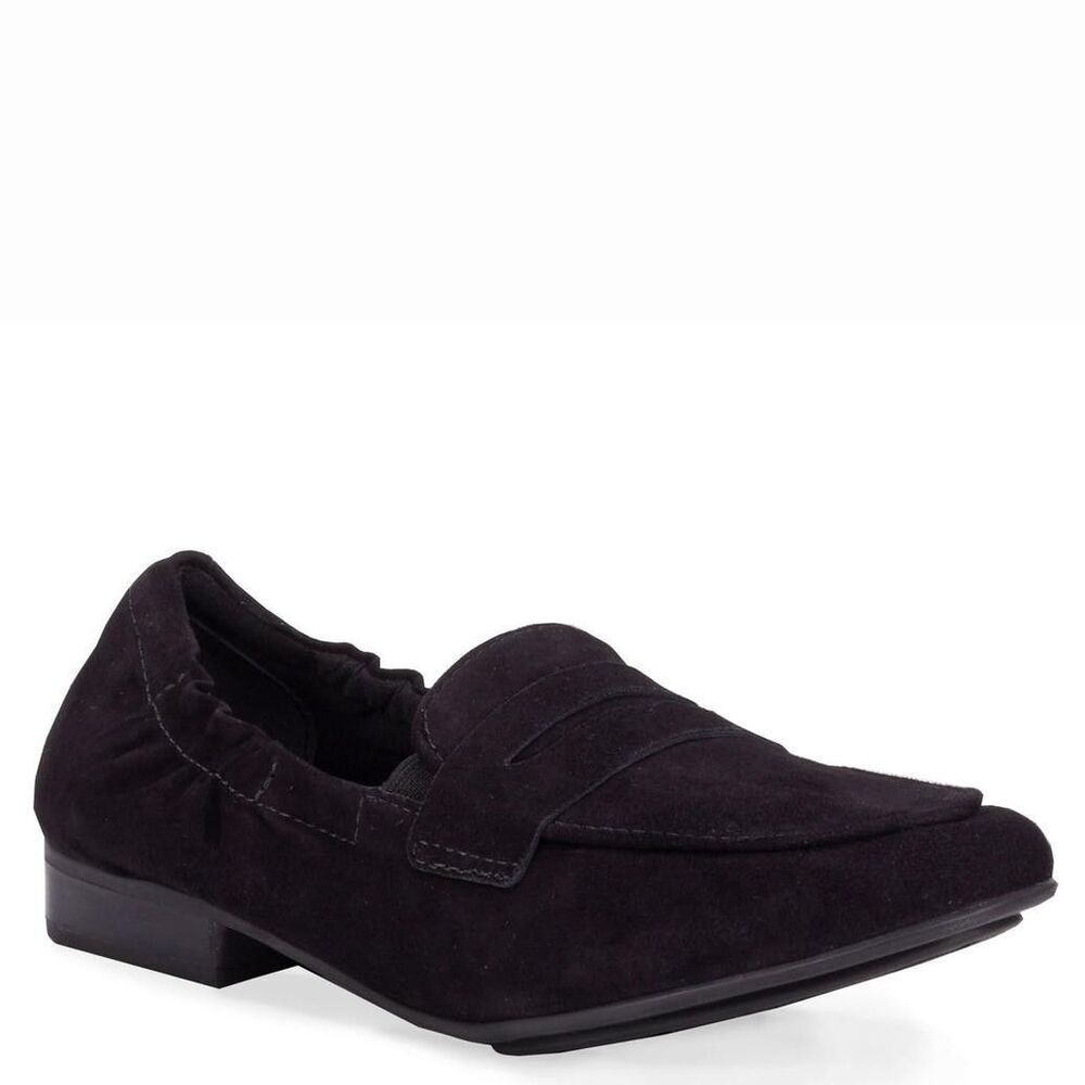 Ros Hommerson Women's Black Suede Trish Moc-Toe Penny Loafers Size 12 NWOB